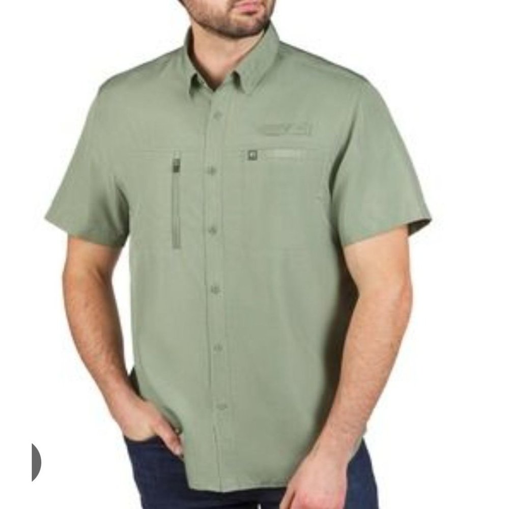 American Outdoorsman Mens Fishing Shirt green vented short sleeve size Large